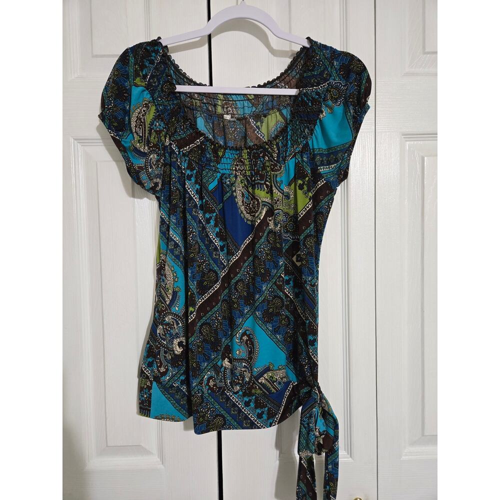 Unknown brand xl women's blue paisley print blouse